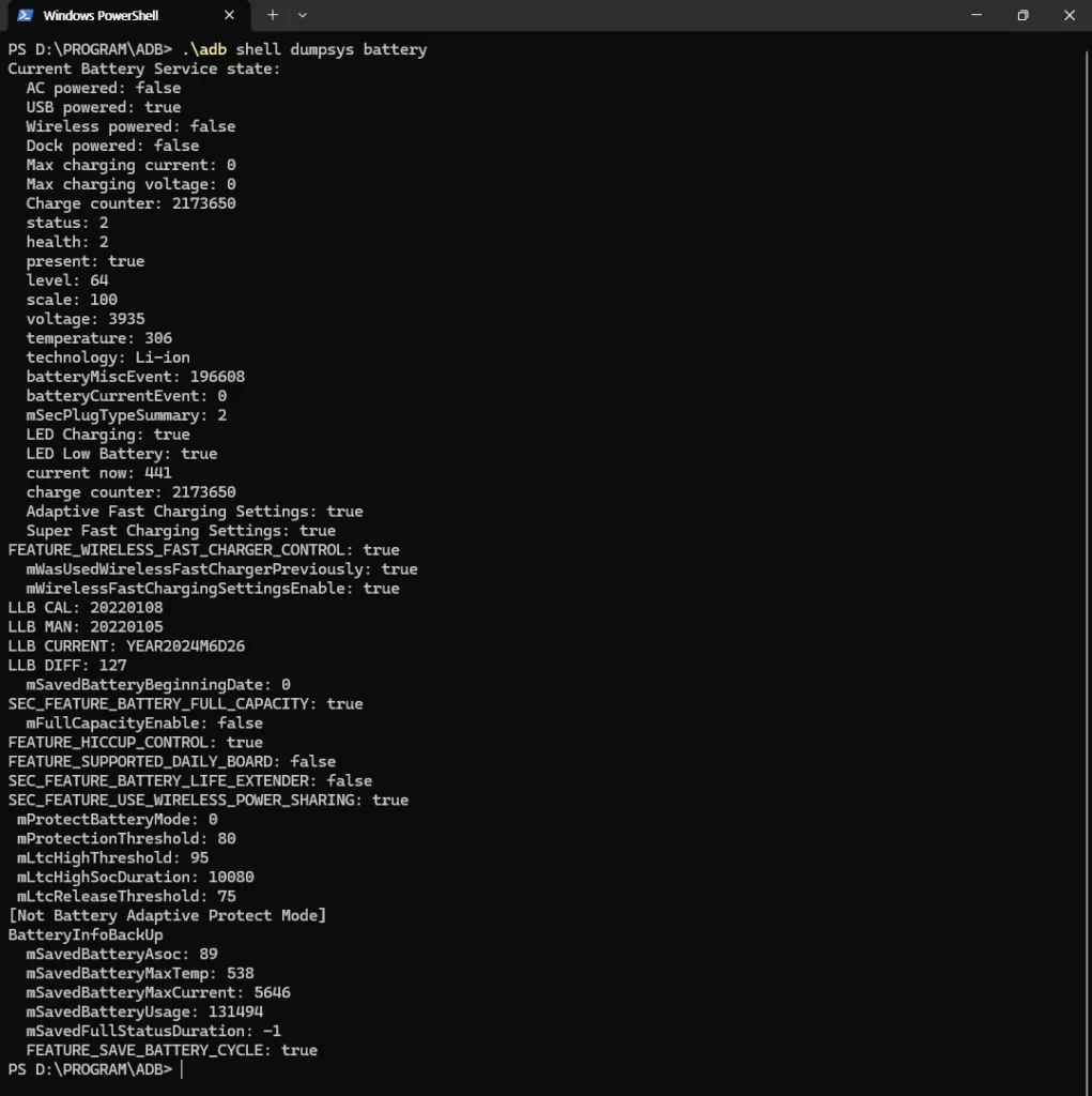 adb shell dumpsys battery