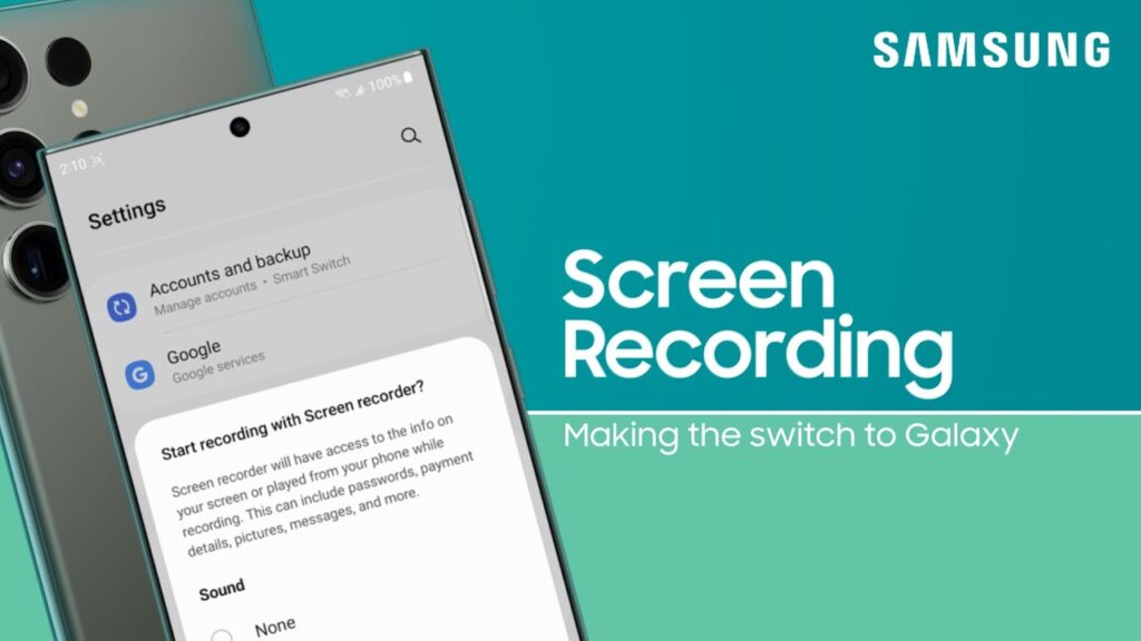 갤럭시 화면 녹화 소리 옵션을 고르는 Screen recorder 시작 창 화면